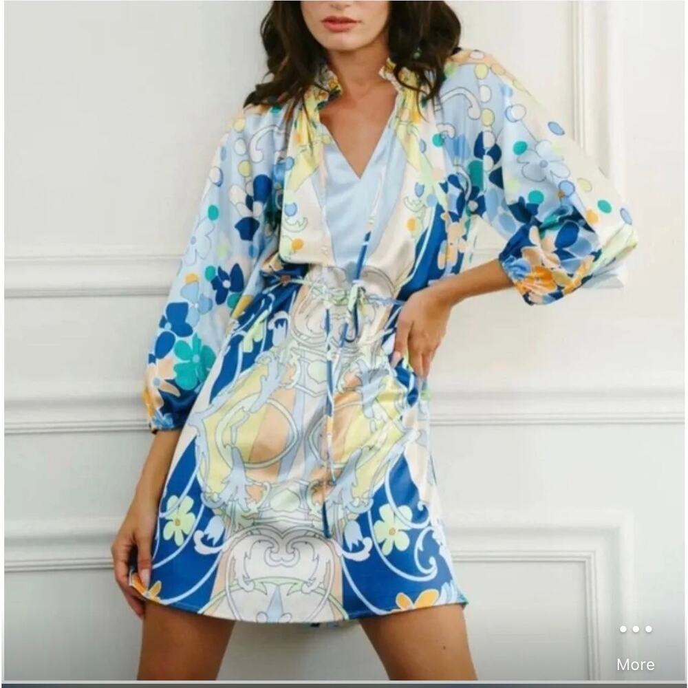 CIEBON Drea Floral Print Long Sleeve Minidress Size Small